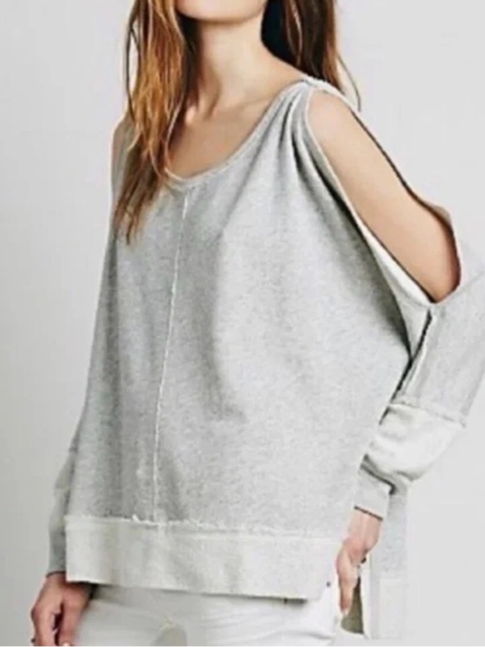 Free People Dandelion Cutout Open Cold Shoulder Oversized Sweater Boxy Boho Sz M